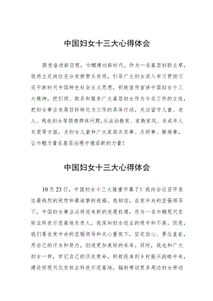 妇女干部学习中国妇女十三大精神心得体会十篇.docx