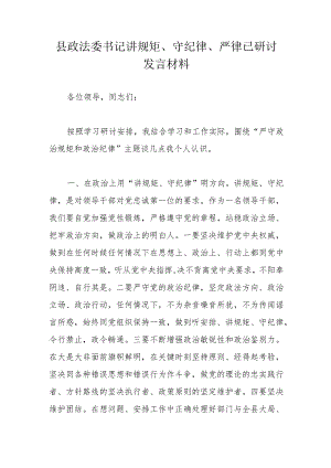 县政法委书记讲规矩、守纪律、严律已研讨发言材料.docx