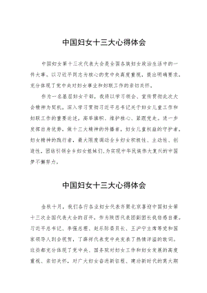 2023中国妇女十三大学习心得体会二十篇.docx