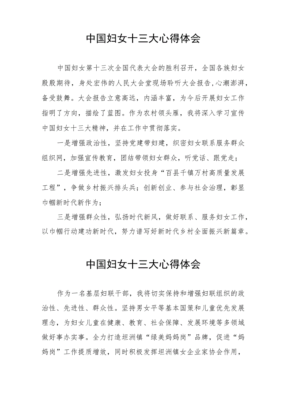 2023年关于学习中国妇女十三大精神的心得体会十篇.docx_第2页