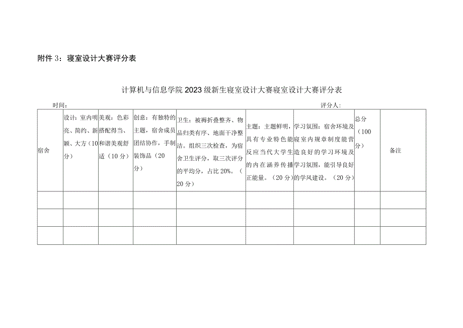 寝室设计大赛评分表计算机与信息学院2023级新生寝室设计大赛寝室设计大赛评分表.docx_第1页