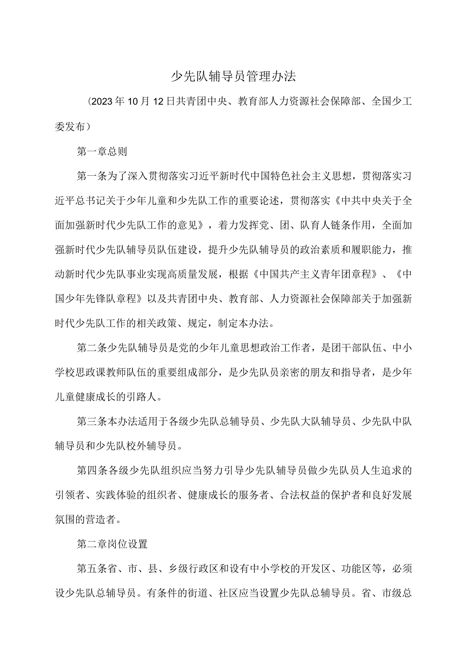 少先队辅导员管理办法（2023年）.docx_第1页