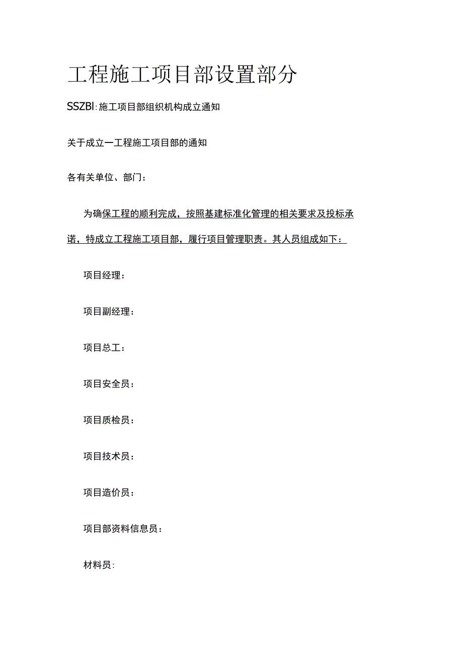 工程施工项目部设置部分.docx_第1页