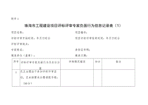 珠海市工程建设项目评标评审专家履职负面行为信息记录表（征求意见稿）.docx