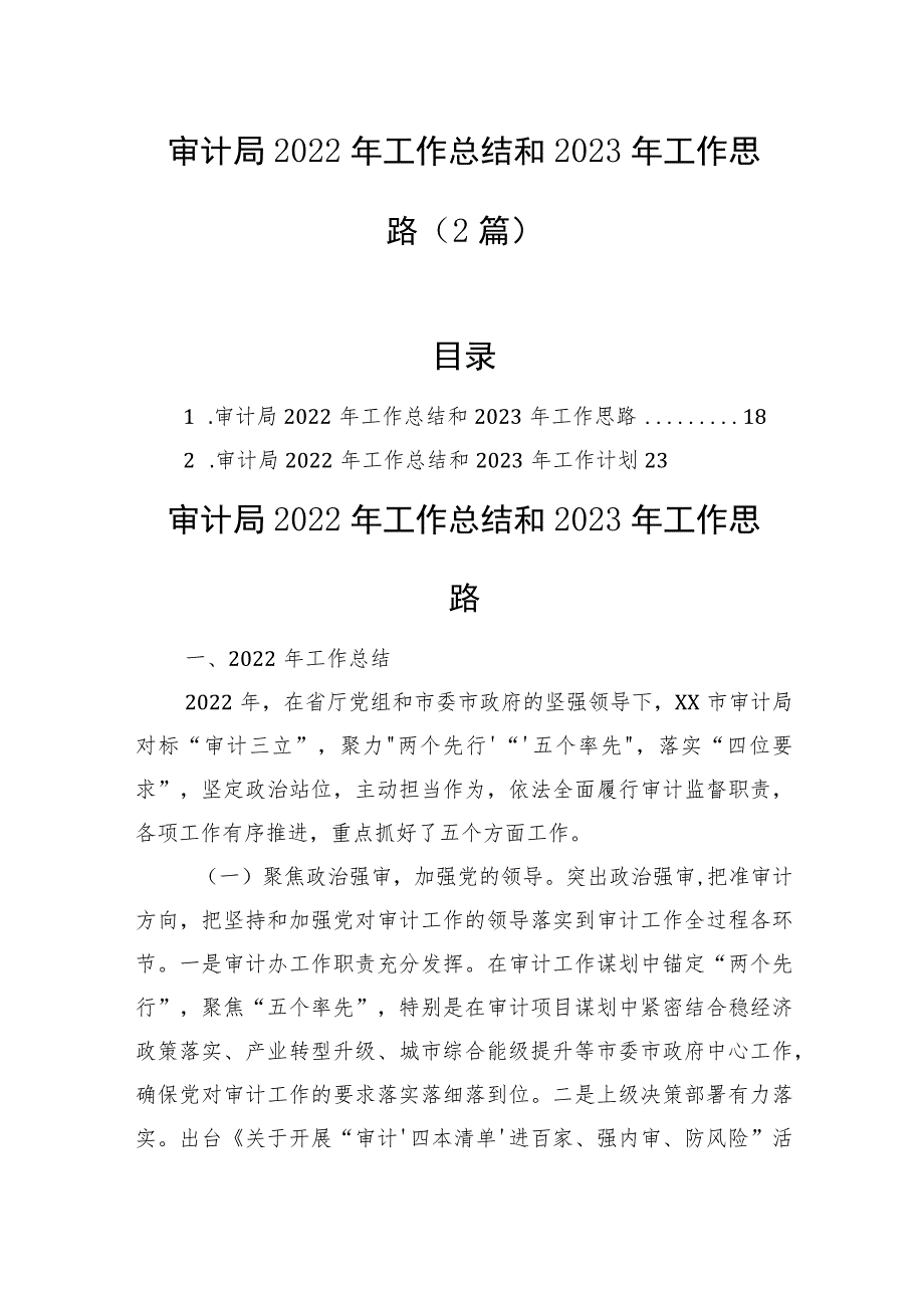 审计局2022年工作总结和2023年工作思路（2篇）.docx_第1页