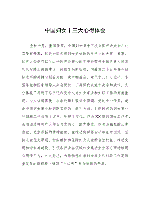 妇女干部学习中国妇女第十三大精神心得体会十篇.docx