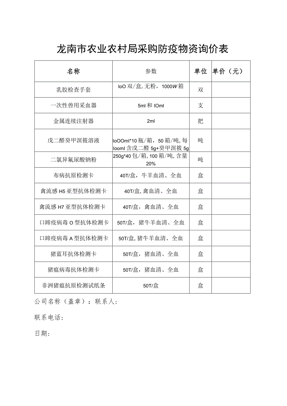 龙南市农业农村局采购防疫物资询价表.docx_第1页