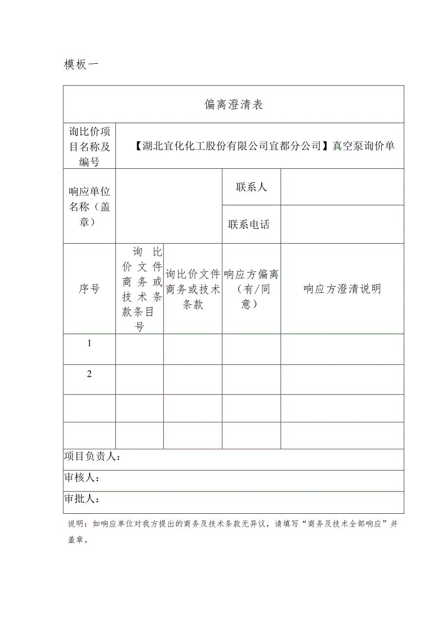 模板一偏离澄清表.docx_第1页