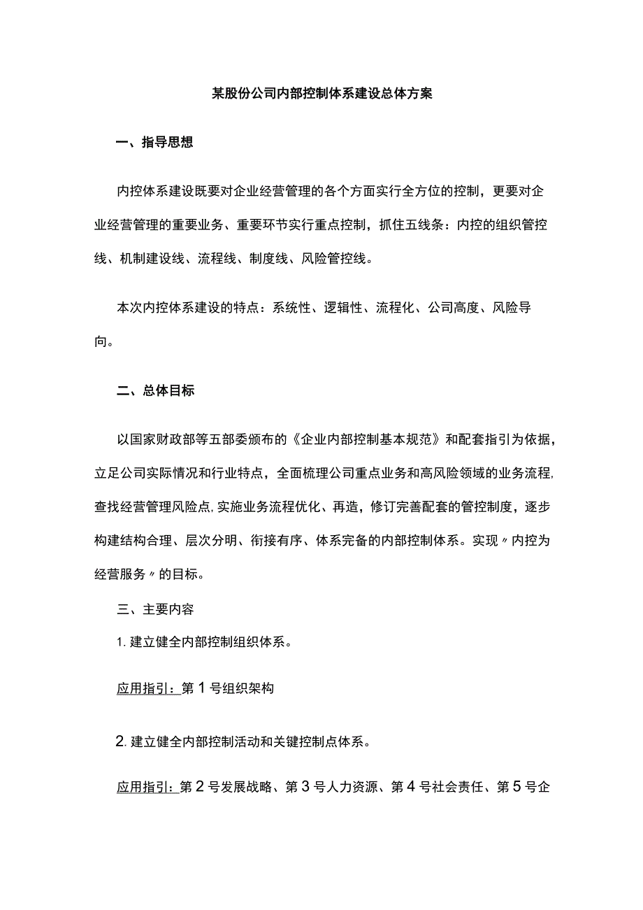 某股份公司内部控制体系建设总体方案.docx_第1页