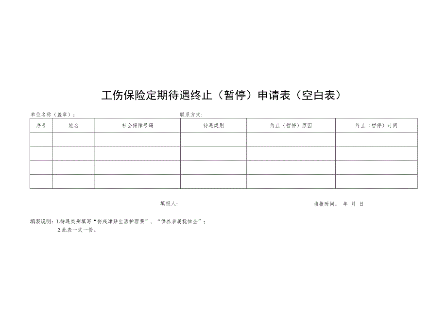 工伤保险定期待遇终止暂停申请表空白表.docx_第1页