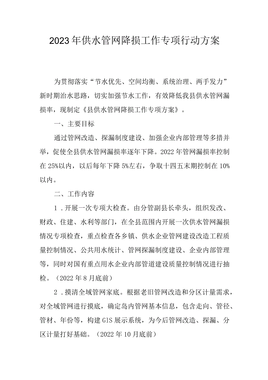 2023年供水管网降损工作专项行动方案.docx_第1页