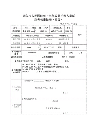 铜仁市人民医院2023年上半年公开招考人员试岗考核审批表模版.docx