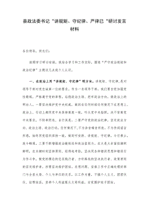 县政法委书记“讲规矩、守纪律 、严律已”研讨发言材料.docx