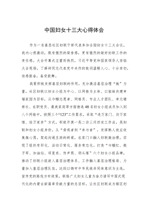 妇联干部关于中国妇女十三大心得体会十篇.docx