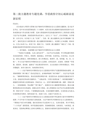 第二批主题教育专题党课：学思践悟守初心 砥砺奋进新征程.docx