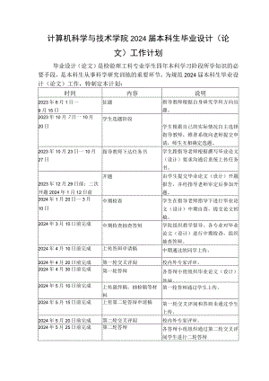 计算机科学与技术学院2024届本科生毕业设计论文工作计划.docx