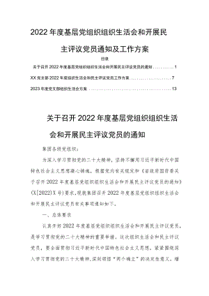 2022年度基层党组织组织生活会和开展民主评议党员通知及工作方案.docx