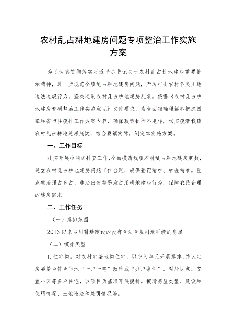 农村乱占耕地建房问题专项整治工作实施方案.docx_第1页