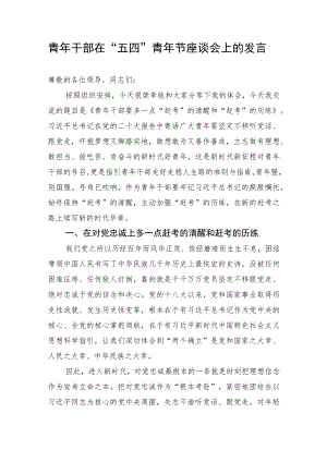 【研讨发言】青年干部在“五四”青年节座谈会上的发言.docx