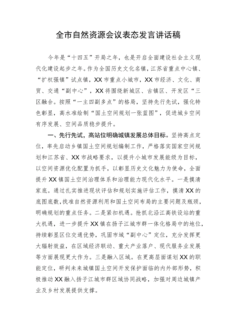 【表态发言】全市自然资源会议表态发言讲话稿.docx_第1页