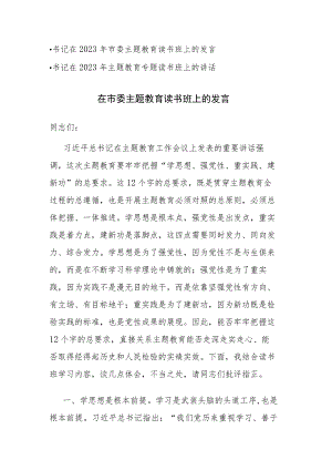 书记在2023年主题教育专题读书班上的讲话发言材料范文2篇.docx