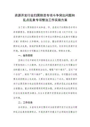 资源开发行业扫黑除恶专项斗争突出问题和乱点乱象专项整治工作实施方案.docx