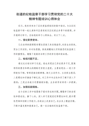 街道的纪检监察干部学习贯彻党的二十大精神专题培训心得体会.docx