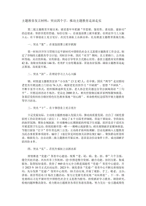 主题教育发言材料：突出四个字推动主题教育走深走实.docx