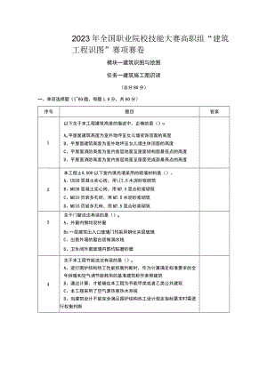 GZ066 建筑工程识图赛项正式赛卷1.1-建筑识图试卷-2023年全国职业院校技能大赛赛项正式赛卷.docx