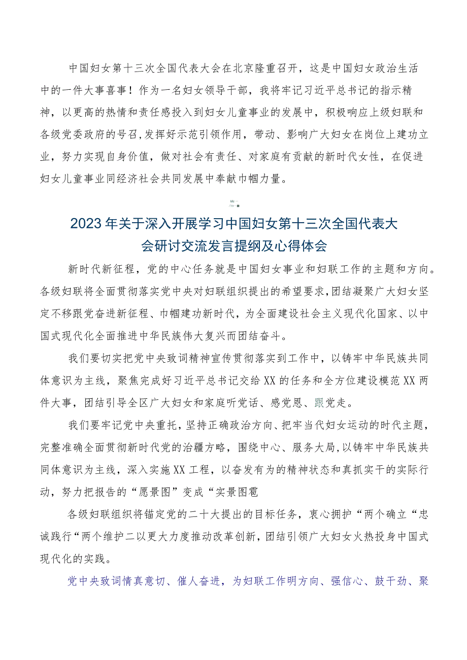 7篇中国妇女第十三次全国代表大会学习研讨发言材料、心得体会.docx_第2页