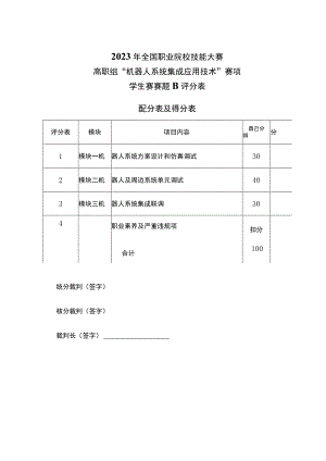 GZ015 机器人系统集成应用技术赛题B评分标准-学生赛-2023年全国职业院校技能大赛赛项正式赛卷.docx