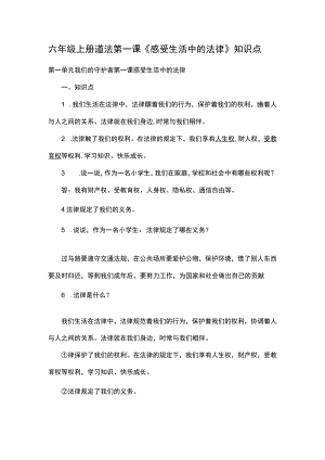 六年级上册道法第一课《感受生活中的法律》知识点.docx