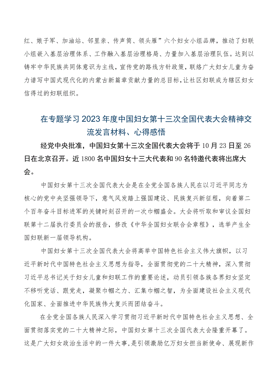 专题学习中国妇女第十三次全国代表大会的讲话提纲及心得体会十篇.docx_第2页