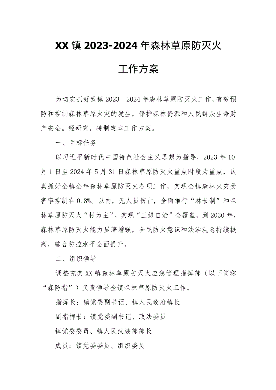 XX镇2023—2024年森林草原防灭火工作方案.docx_第1页