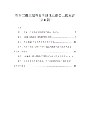 在第二批专题阶段性汇报会上的发言（共6篇）.docx