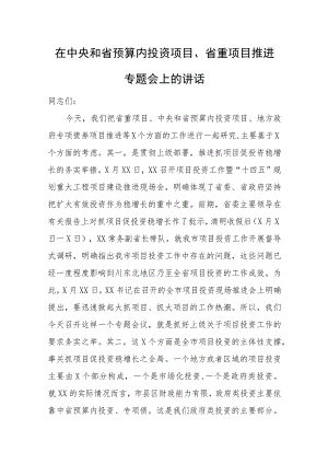 在中央和省预算内投资项目、省重项目推进专题会上的讲话.docx