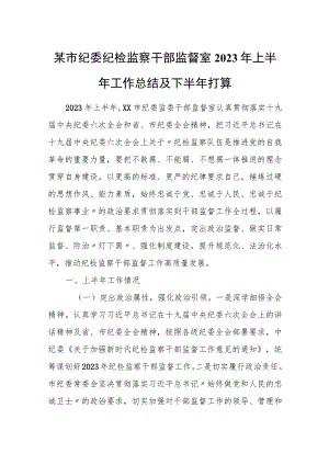 某市纪委纪检监察干部监督室2023年上半年工作总结及下半年打算.docx