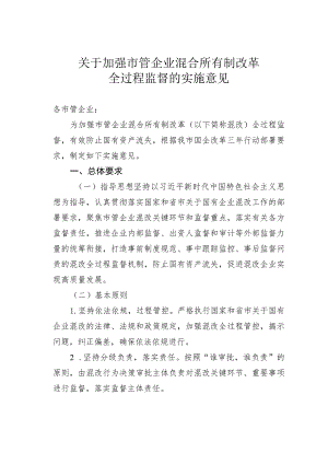 关于加强市管企业混合所有制改革全过程监督的实施意见.docx