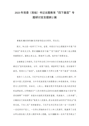 2023年党委（党组）书记主题教育 四下基层 专题研讨发言提纲2篇.docx