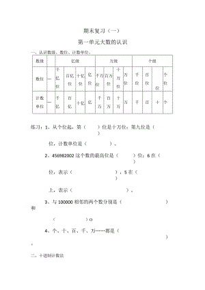 期末复习第一单元 大数的认识测试题.docx