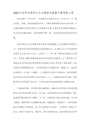 2023年世界互联网大会乌镇峰会隆重开幕感悟心得.docx