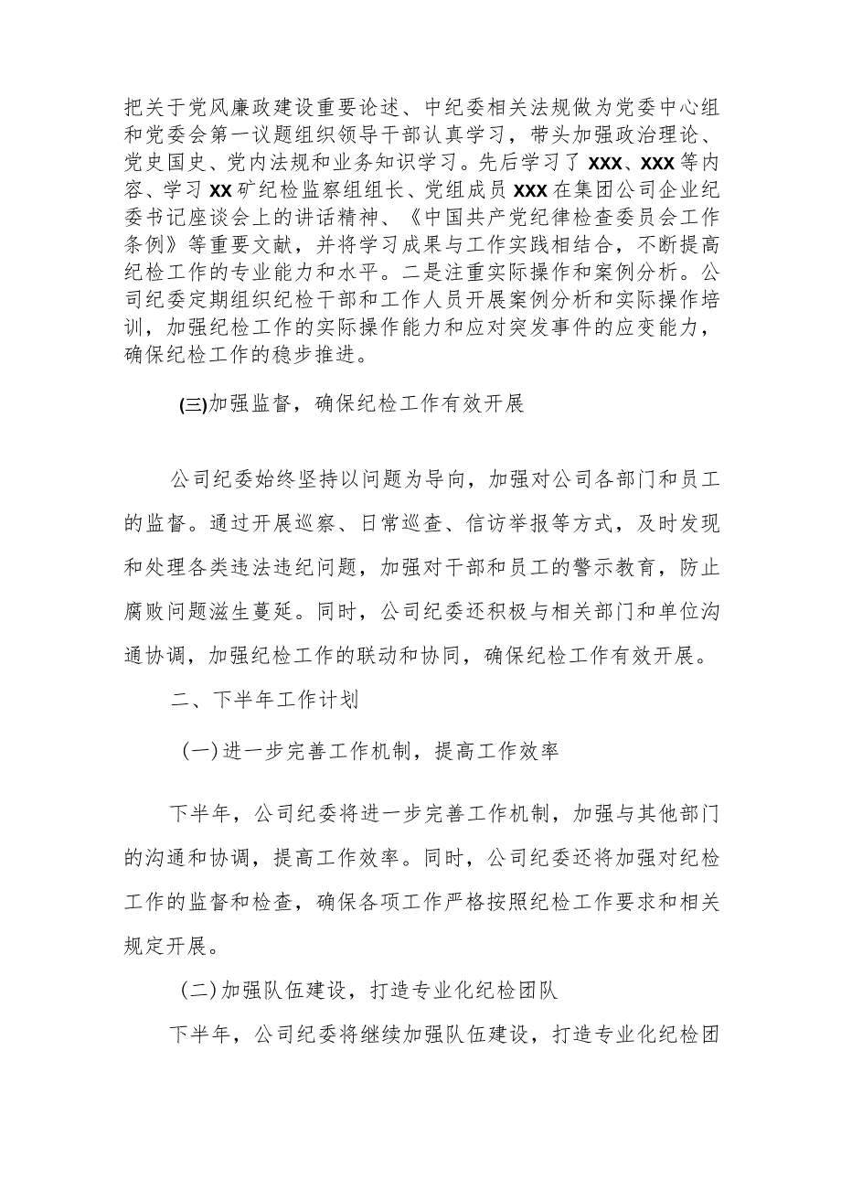 公司纪委2023年上半年工作总结下半年工作计划汇报.docx_第2页