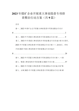 2023年煤矿企业开展重大事故隐患专项排查整治行动方案9篇供参考.docx