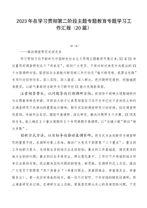 2023年在学习贯彻第二阶段主题专题教育专题学习工作汇报（20篇）.docx