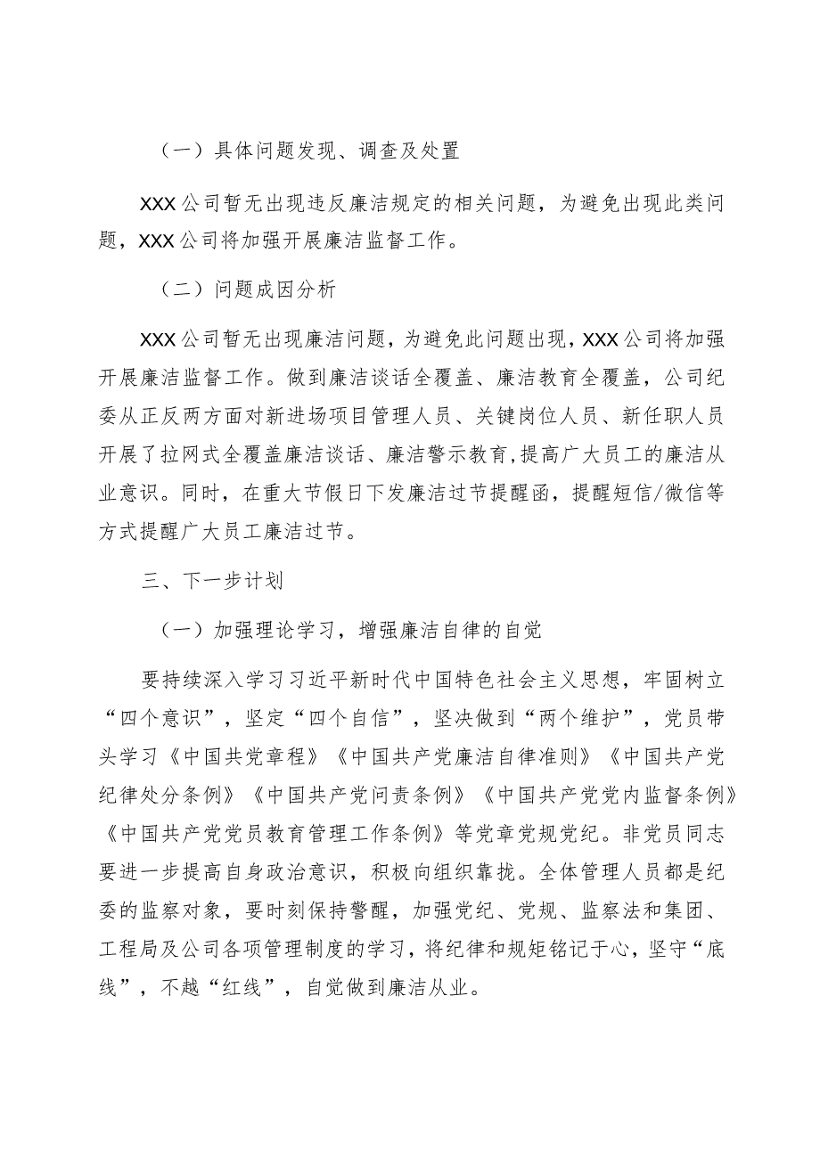 公司廉洁专项自查自纠情况报告.docx_第2页