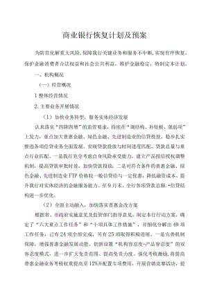 商业银行恢复计划方案预案.docx