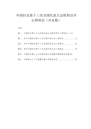 中国妇女第十三次全国代表大会胜利召开心得体会6篇供参考.docx