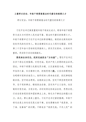 2篇研讨发言：年轻干部要做堪当时代重任的栋梁之才.docx