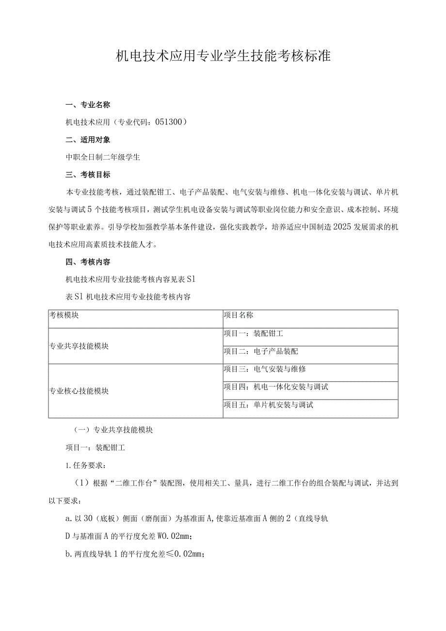 机电技术应用专业学生技能考核标准.docx_第1页