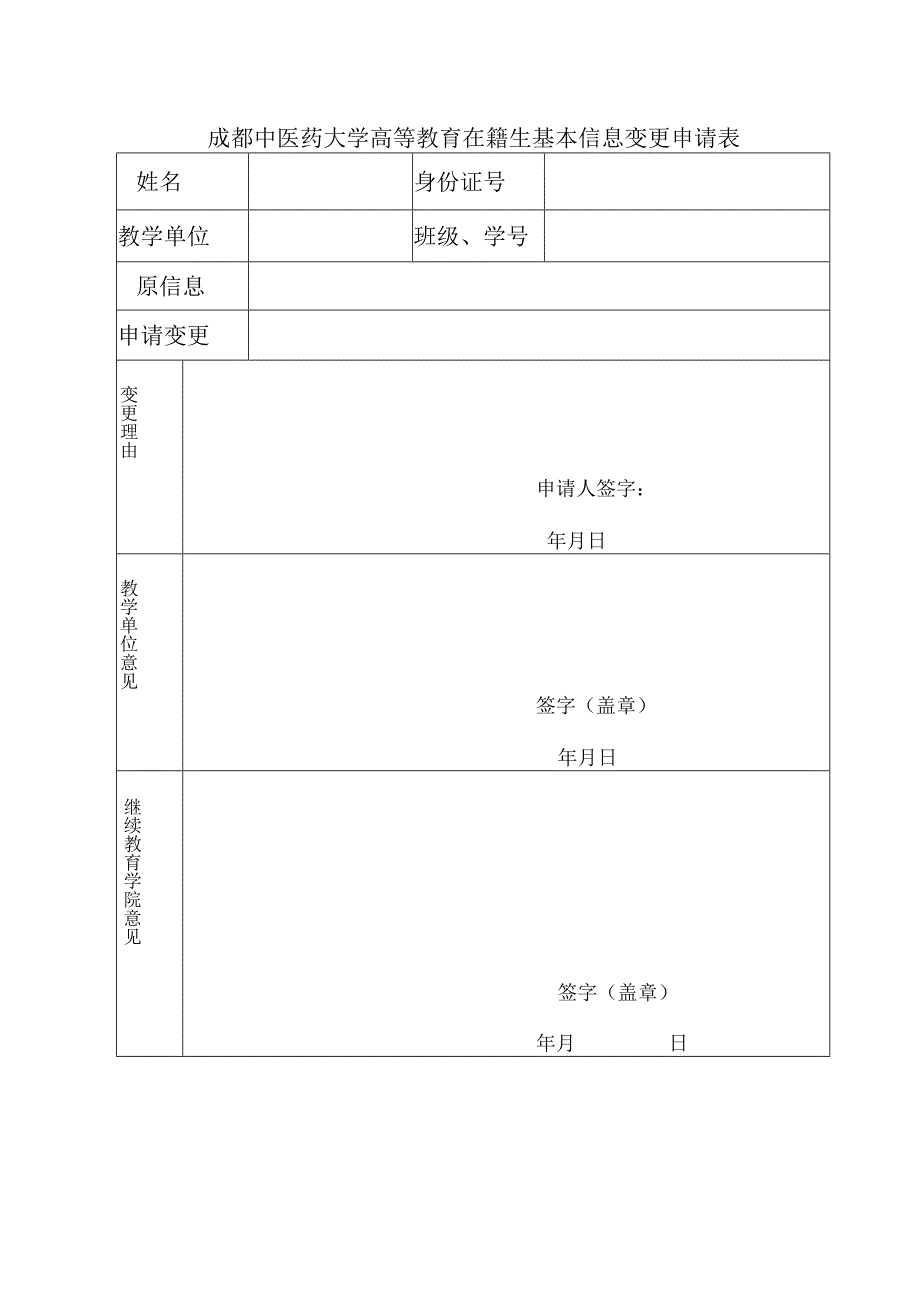 成都中医药大学高等教育在籍生基本信息变更申请表.docx_第1页